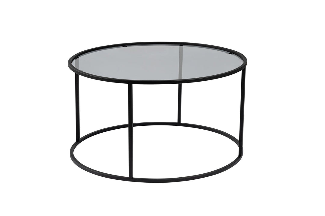 NORDVÄRK Aurum sofabord rund grå glas og sort metal Ø80