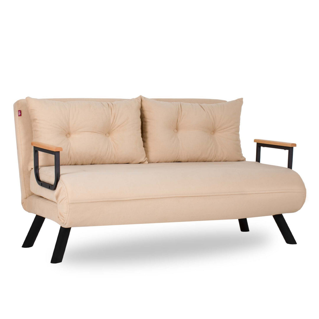 NORDVÄRK Sando 2 pers. sovesofa m. armlæn creme polyester stof og sort metal