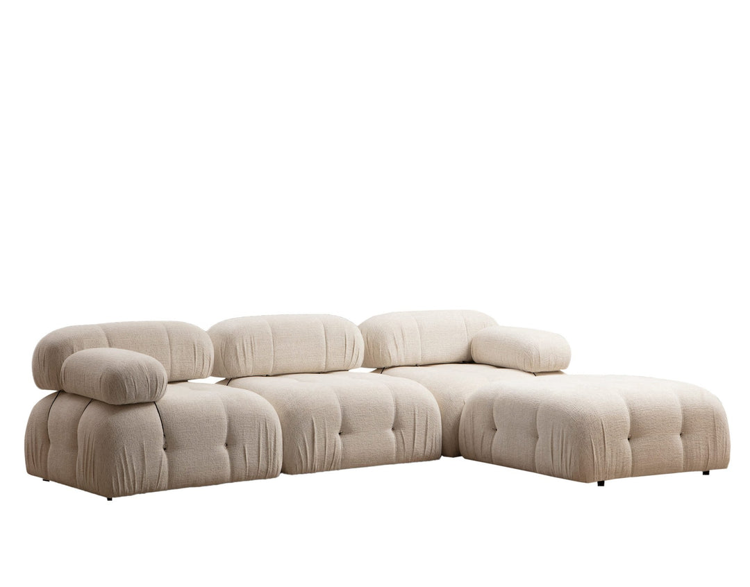 NORDVÄRK Bubble L1-O1-1R-PUF hjørnesofa creme bouclette polyester og mat sort plast