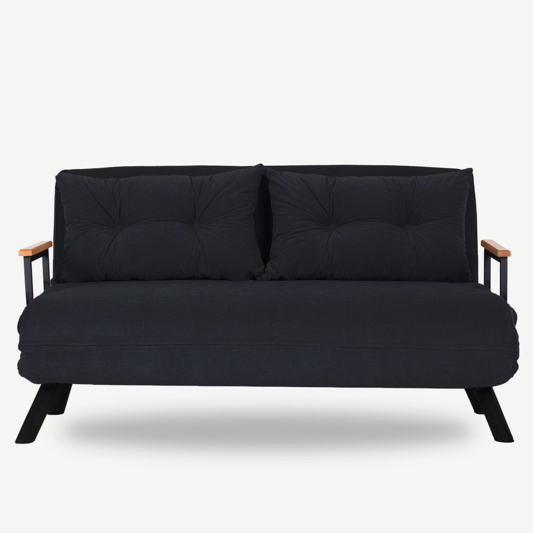 NORDVÄRK Sando 2 pers. sovesofa m. armlæn sort polyester stof og sort metal