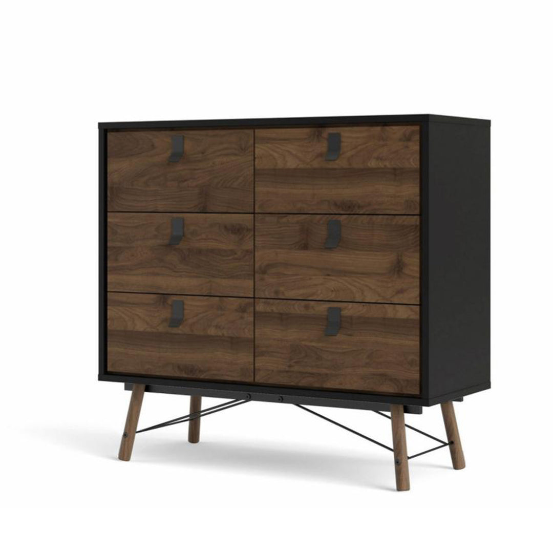 TVILUM Ry dobbelt kommode m. 6 skuffer valnød/matsort folie og træ