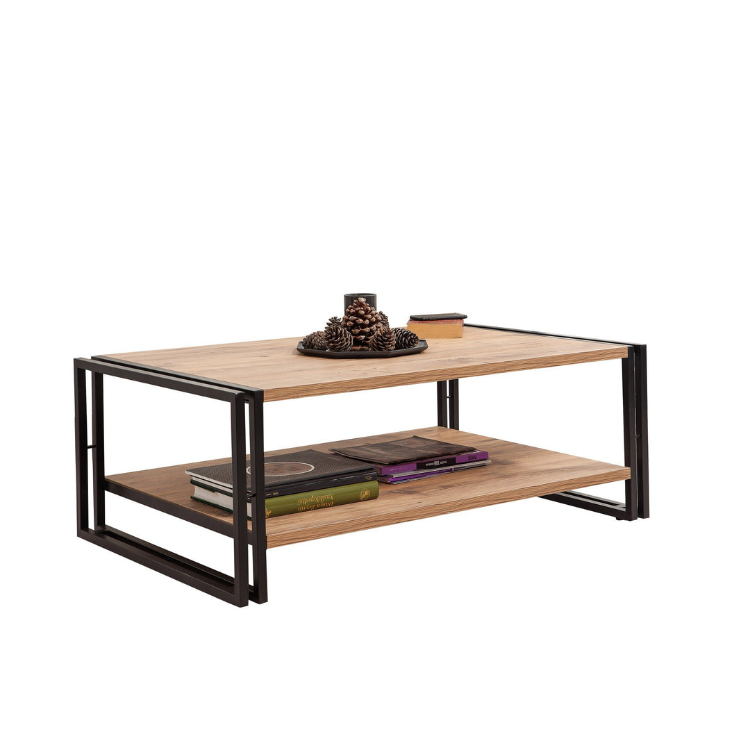 NORDVÄRK Cosmo Rectus sofabord m. 1 hylde Atlantic Pine melamin og sort metal 110x70