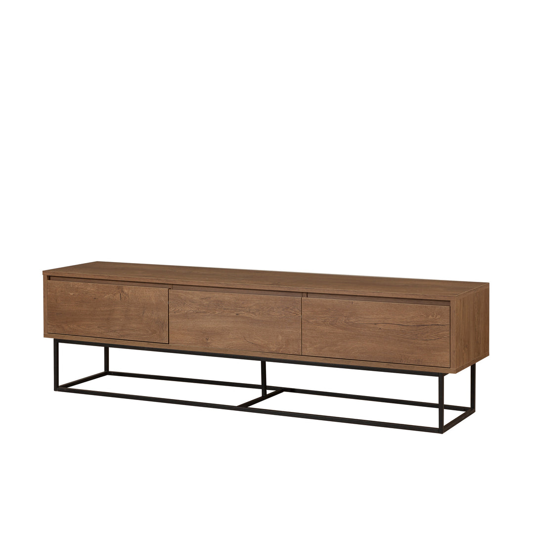 NORDVÄRK Milo TV-bord m. 3 skuffer valnøddefarvet melamin og sort metal 180x40