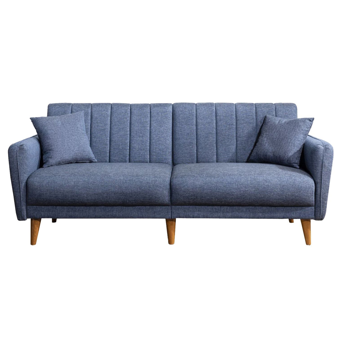 NORDVÄRK Aqua 3 pers. sovesofa mørkeblå hør og træ