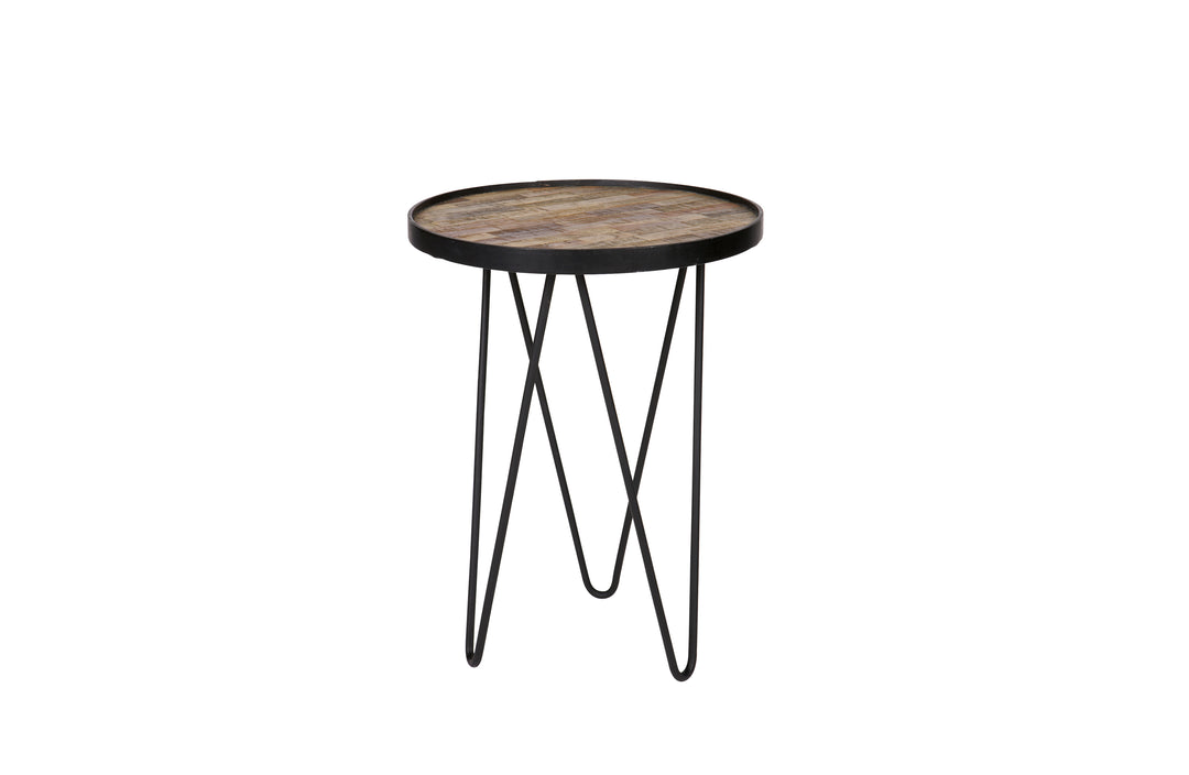 WOOOD Lev sidebord rund natur genanvendt teak og sort jern Ø39