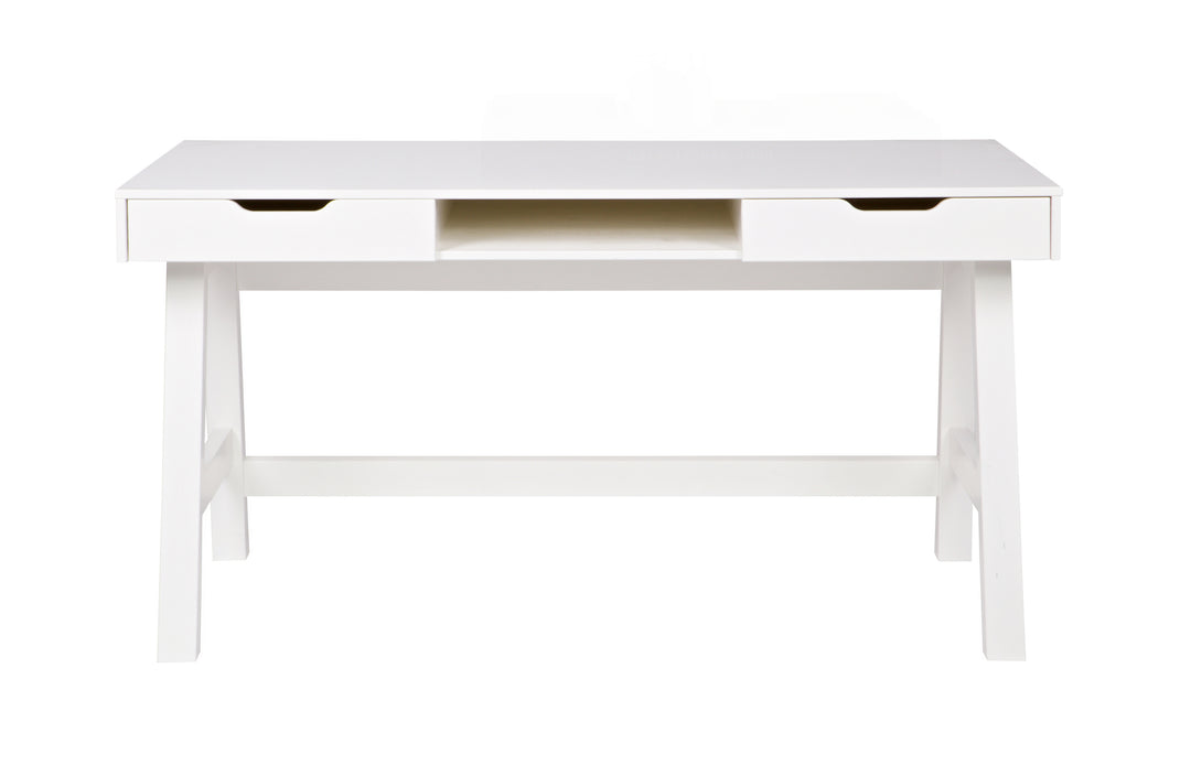 WOOOD Nikki skrivebord m. 1 rum og 2 skuffer hvid fyrretræ 140x62