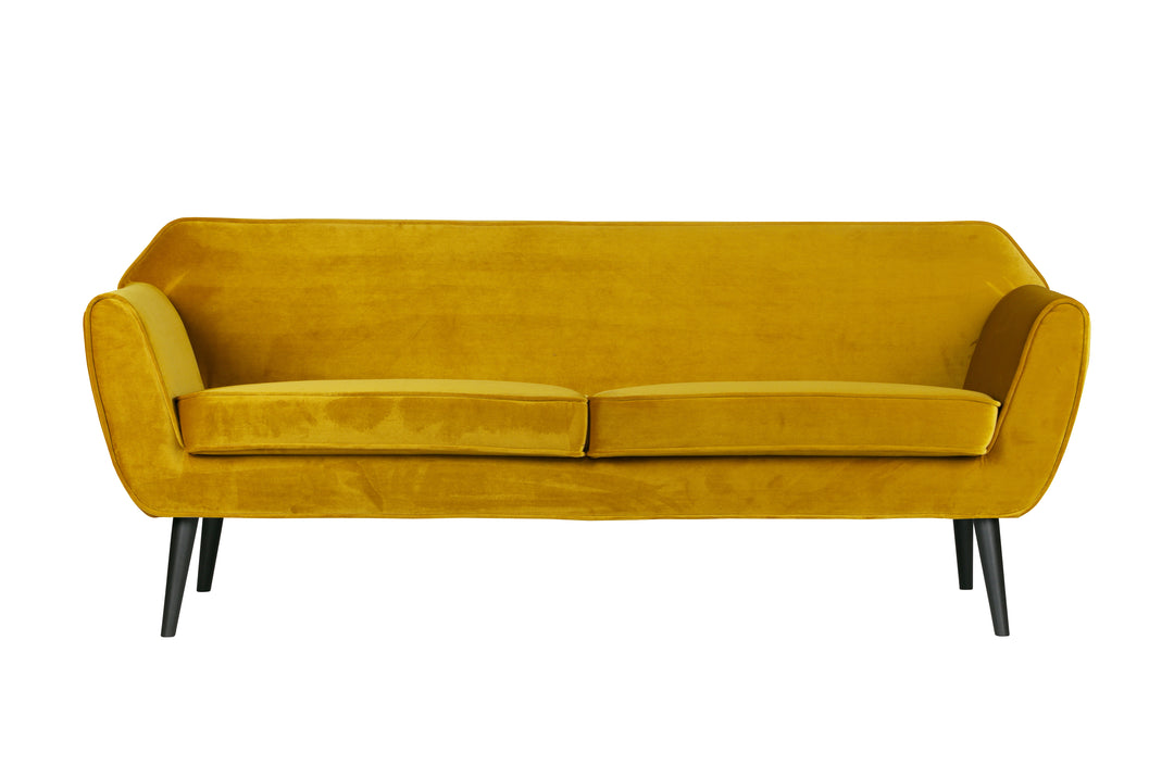 WOOOD Rocco sofa okker polyester fløjl og sort bøgetræ
