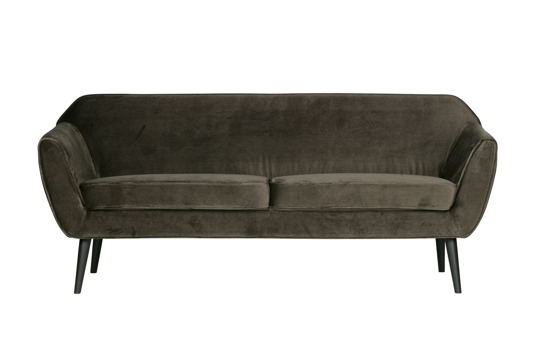 WOOOD Rocco sofa varm grøn polyester fløjl og sort bøgetræ