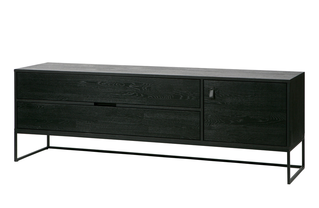 WOOOD EXCLUSIVE Silas TV-bord m. 1 låge 1 hylde 2 skuffer sort Blacknight børstet asketræ