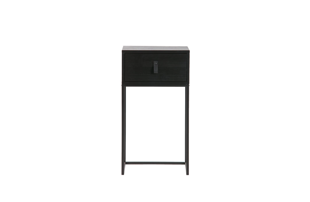 WOOOD Zola sengebord m. 1 skuffe sort træ og metal 40x35
