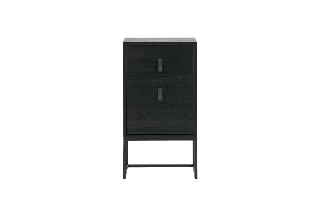 WOOOD Zola sengebord m. 1 låge og 1 skuffe sort træ og metal 40x35