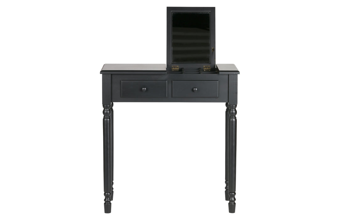 WOOOD Romy make-up bord m. foldespejl små rum og 2 skuffer sort fyrretræ og MDF 75x38