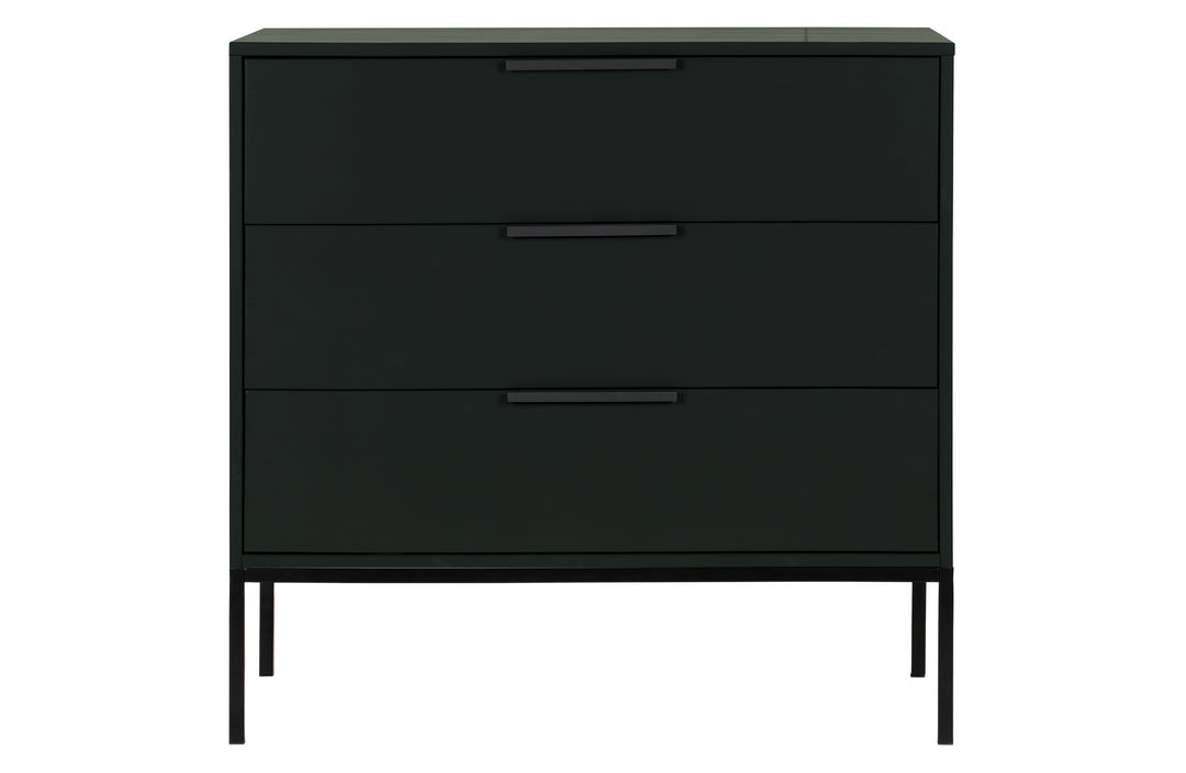 WOOOD Adam kommode m. 3 skuffer sort fyrretræ og stål