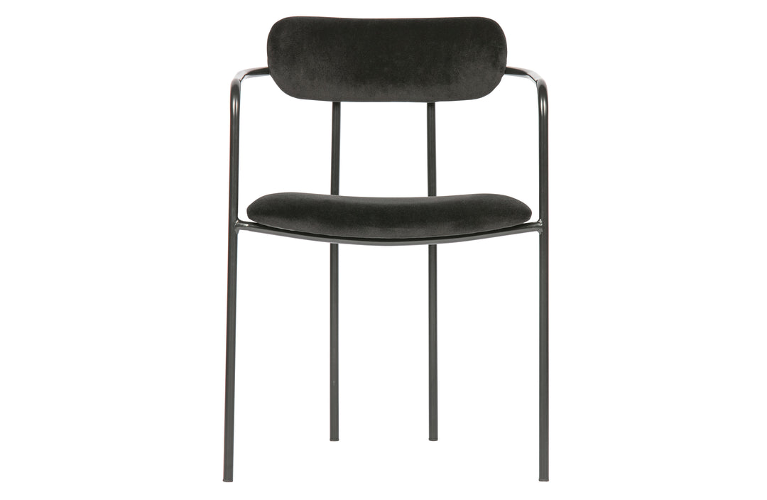 WOOOD EXCLUSIVE Ivy spisebordsstol m. armlæn stabelbar sort fløjl polyester og sort jern
