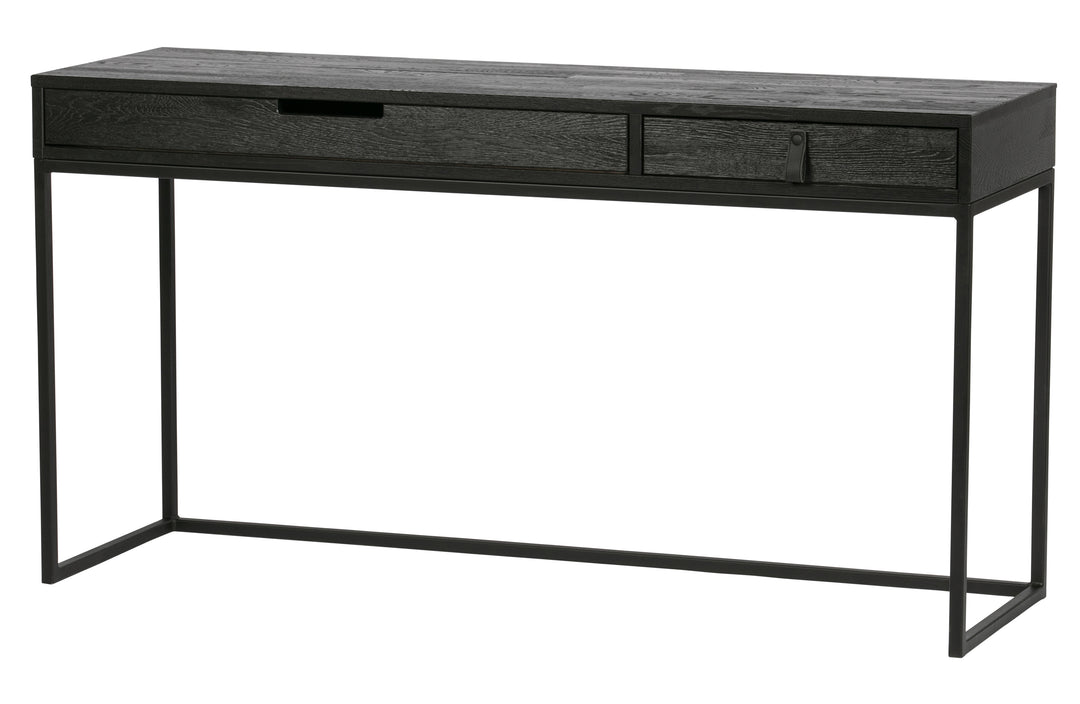 WOOOD EXCLUSIVE Silas skrivebord m. 2 skuffer sort Blacknight børstet asketræ og metal 140x44