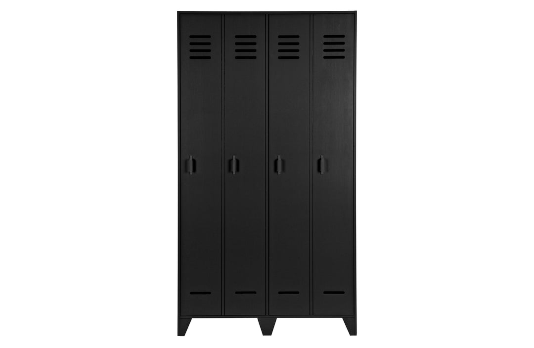 WOOOD Stijn Locker garderobeskab m. 2 låger og 8 hylder sort fyrretræ