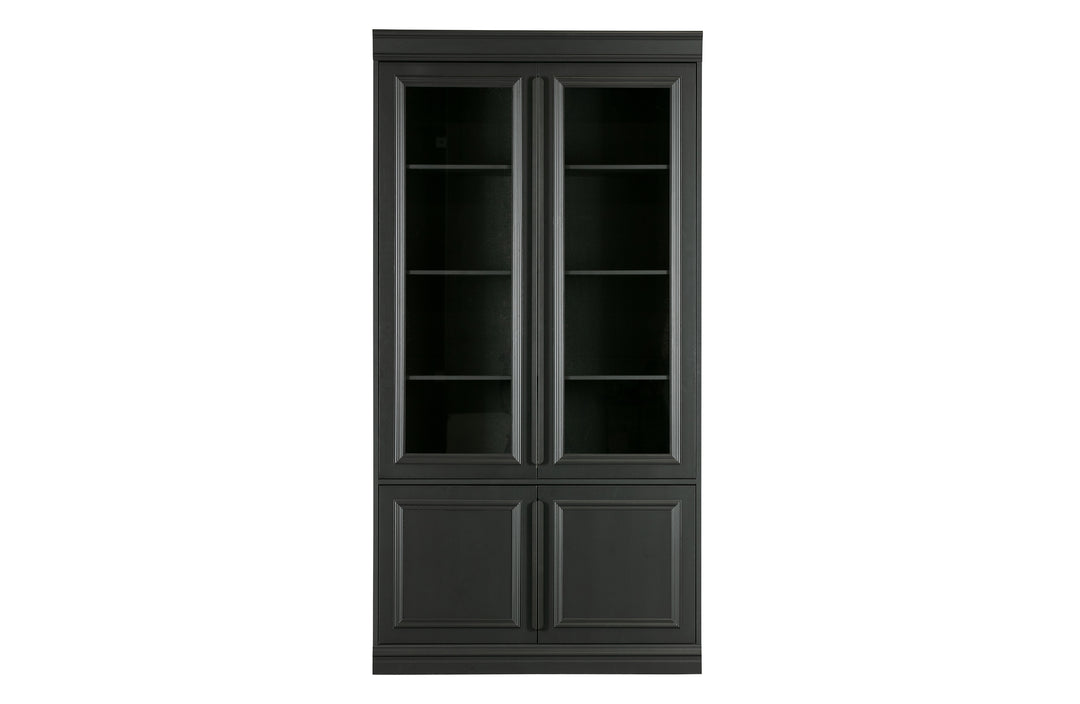 WOOOD Organize vitrineskab m. 4 låger og 5 hylder glas og sort fyrretræ
