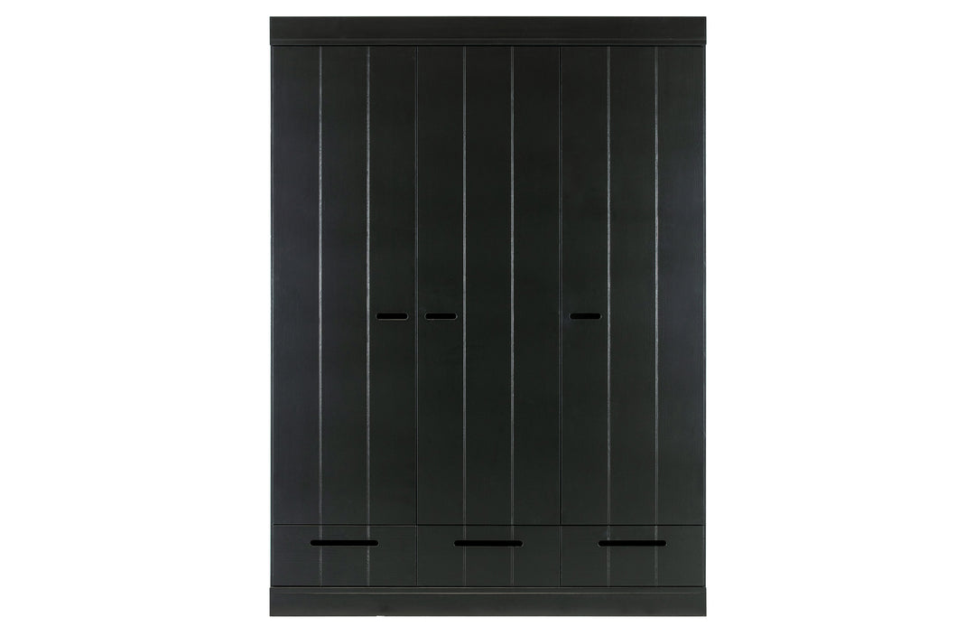 WOOOD Connect garderobeskab m. 3 låger 4 hylder 1 bøjlestang og 3 skuffer sort fyrretræ