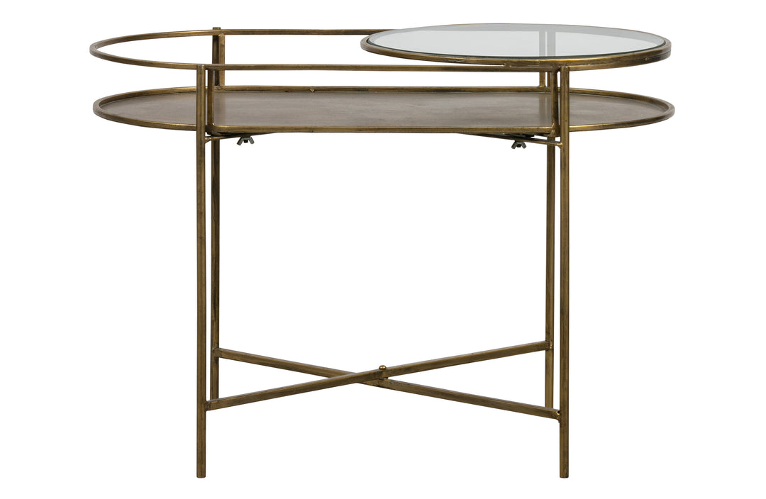 WOOOD Collection sidebord m. 1 hylde glas og antik messing stål 65x37