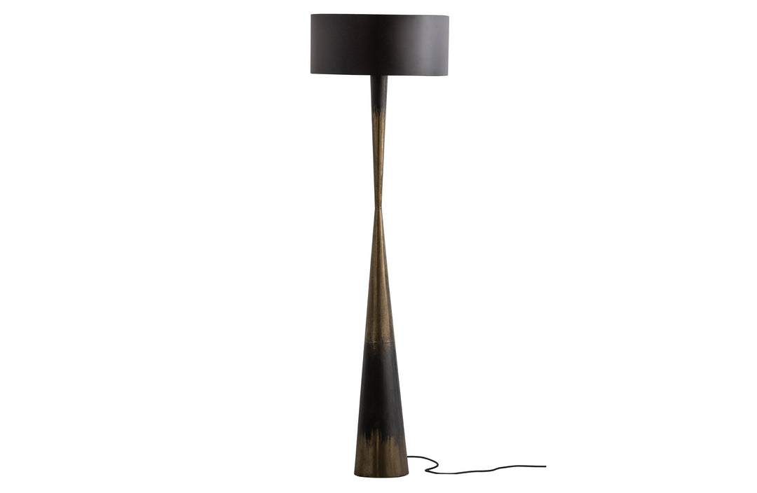 WOOOD Collection gulvlampe antik messing og sort jern H:151