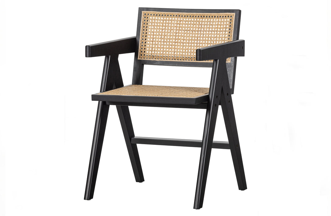 WOOOD EXCLUSIVE Gunn spisebordsstol m. armlæn natur rattan og sort fyrretræ