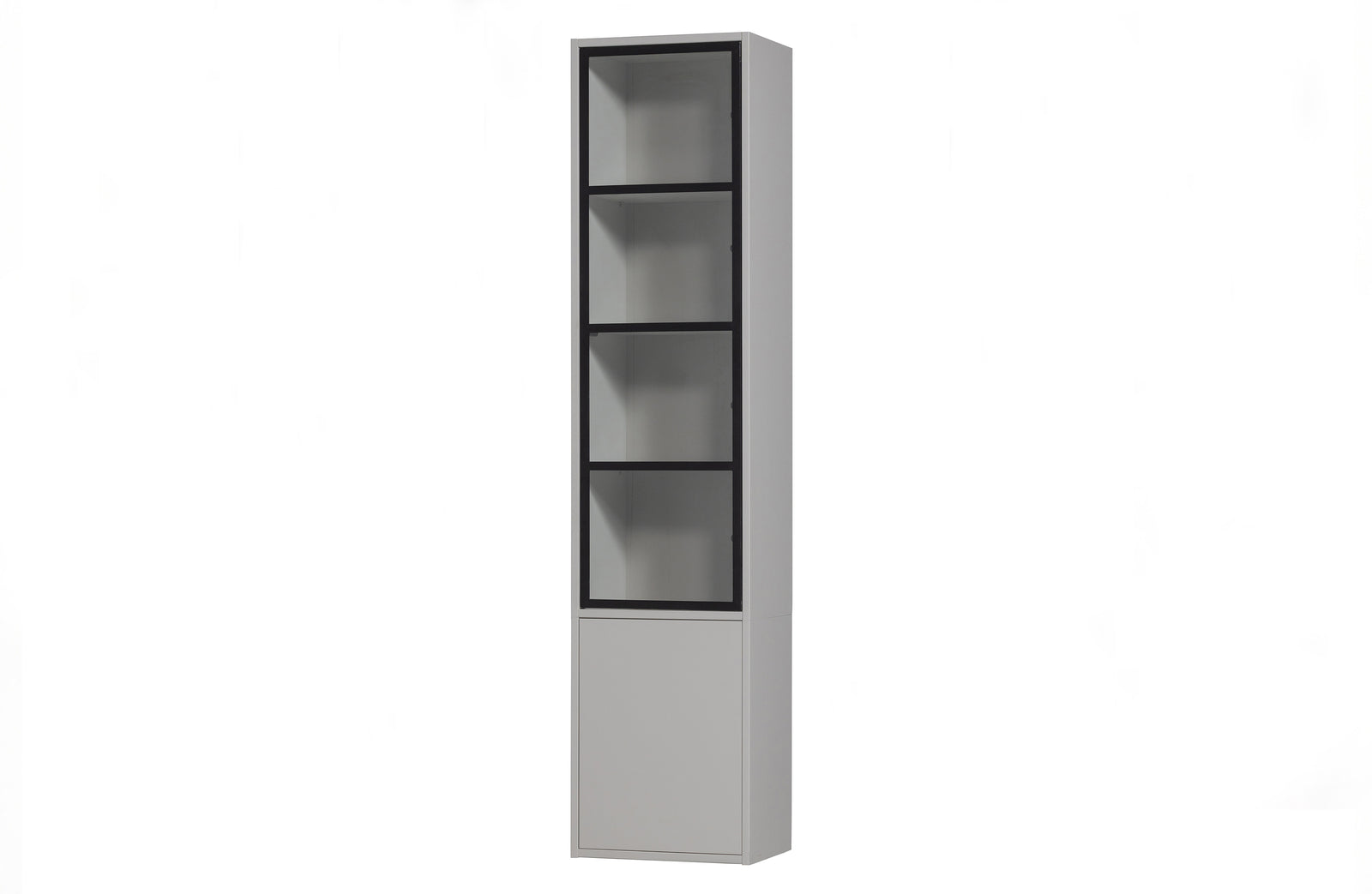 Produktbillede af VTWONEN Basic vitrineskab m. 2 push to open låger 5 hylder glas sort metal og tågegrå fyrretræ i premium kvalitet