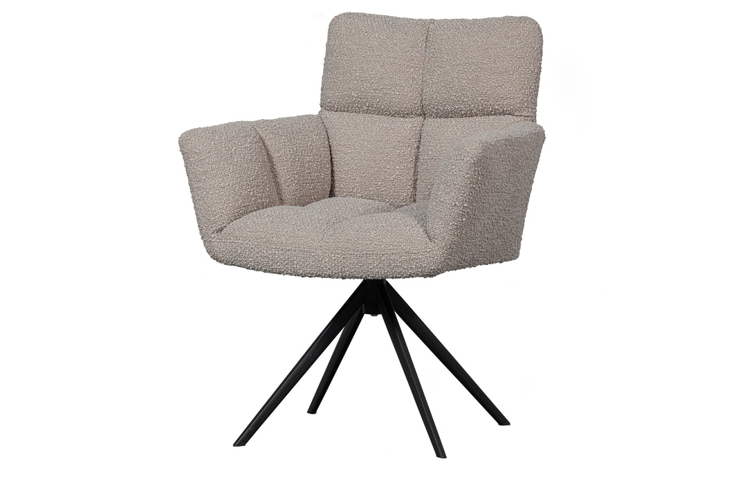 WOOOD EXCLUSIVE Vinny spisebordsstol m. armlæn drejelig sand bouclé polyester og sort metal