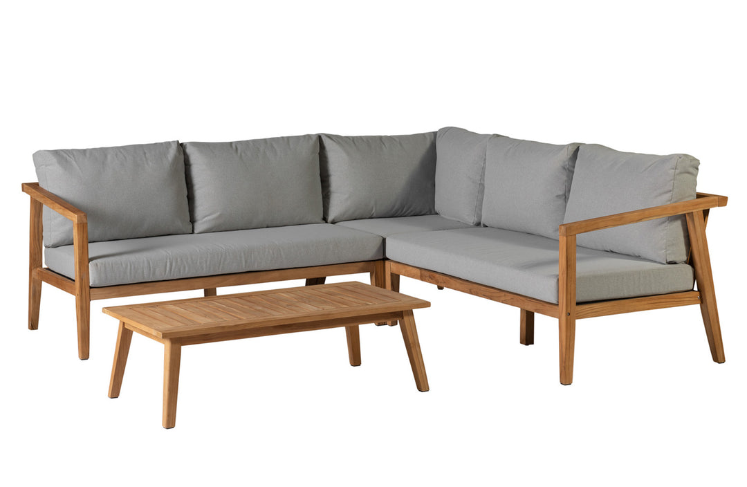 EXOTAN Lucca loungesæt til haven inkl. hynder lysegrå stof og teaktræ sæt med 2