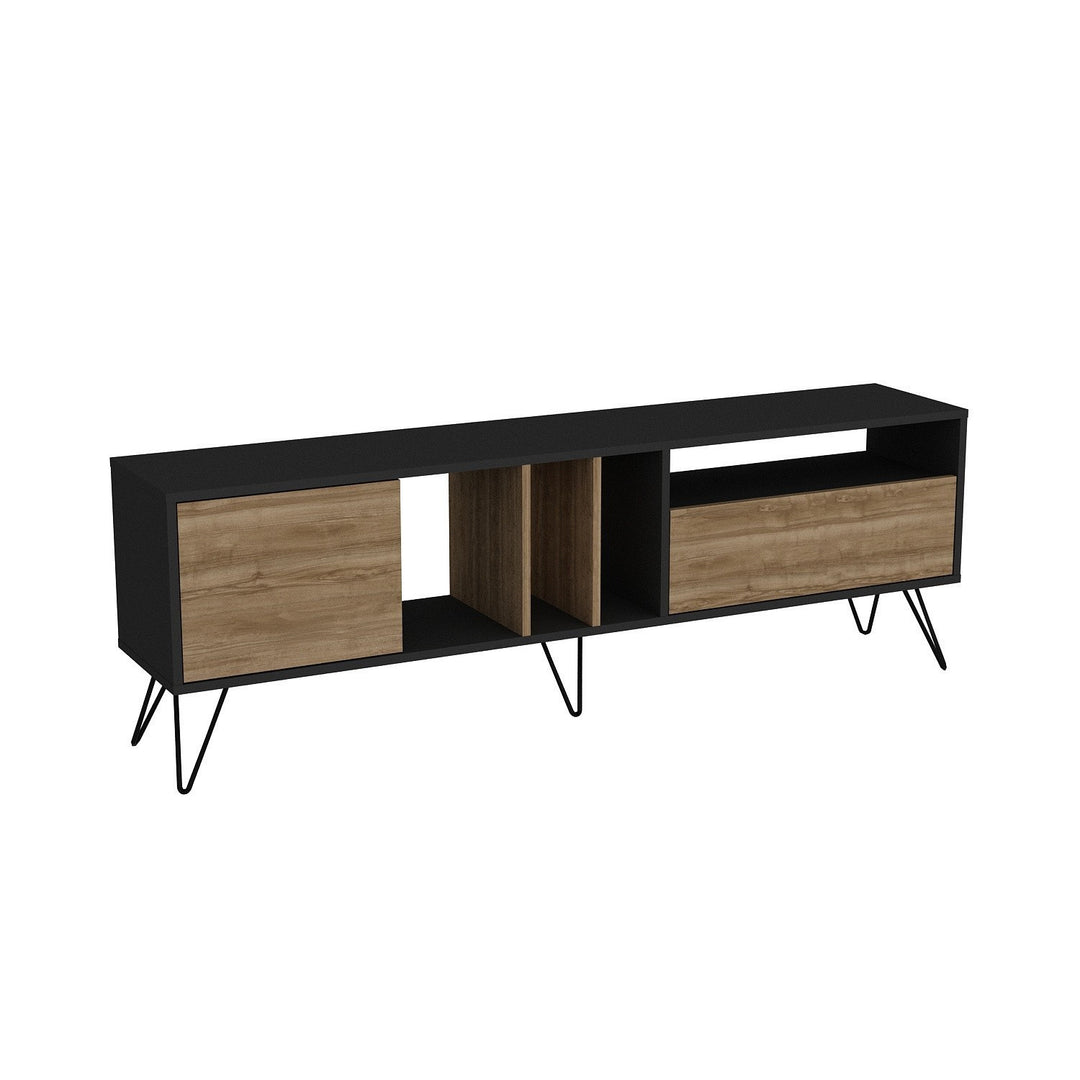 NORDVÄRK Mistico TV-bord m. 2 låger og 4 rum valnøddefarvet og sort melamin og metal 180x35,5