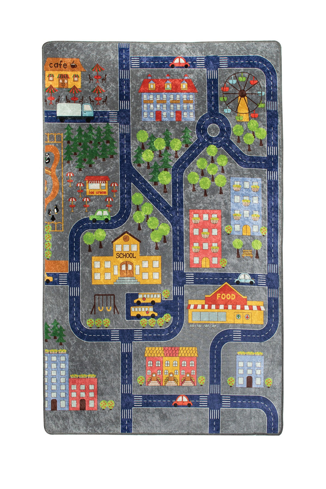 TEPPI Small Town gulvtæppe til børn rektangulær multifarvet polyester 200x290