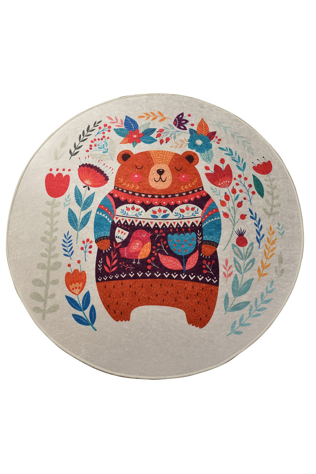 TEPPI Sweet Bear gulvtæppe til børn rund multifarvet polyester Ø140