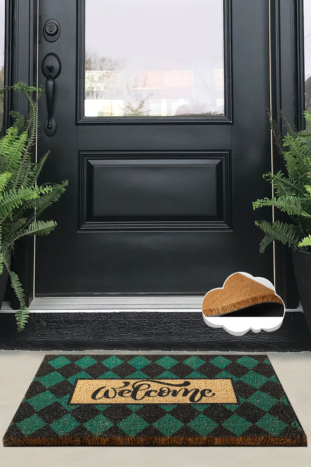 TEPPI Plaid Coco dørmåtte m. mønster rektangulær multifarvet kokos 60x40