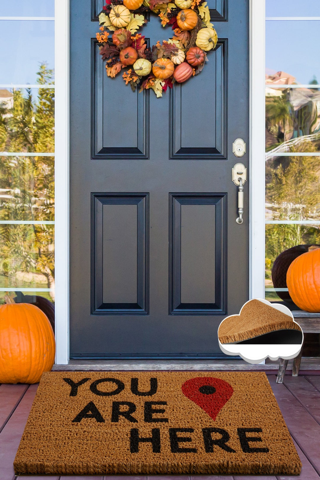 TEPPI Coco You Are Here dørmåtte m. mønster rektangulær multifarvet kokos 60x40