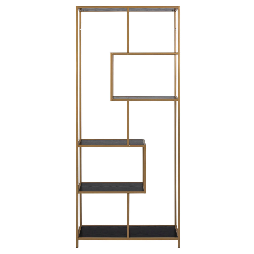 Produktbillede af ACT NORDIC Seaford bogreol sort melamin ask og guld metal H:185cm x77cm x cm i premium kvalitet