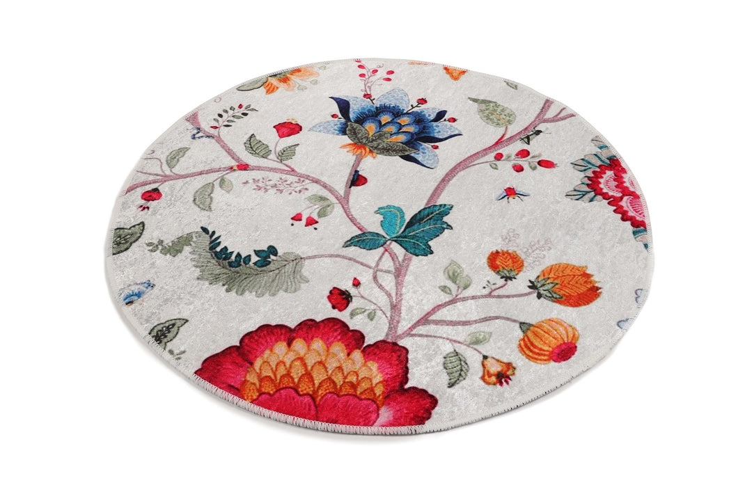 TEPPI Arya gulvtæppe m. mønster rund multifarvet polyester Ø100