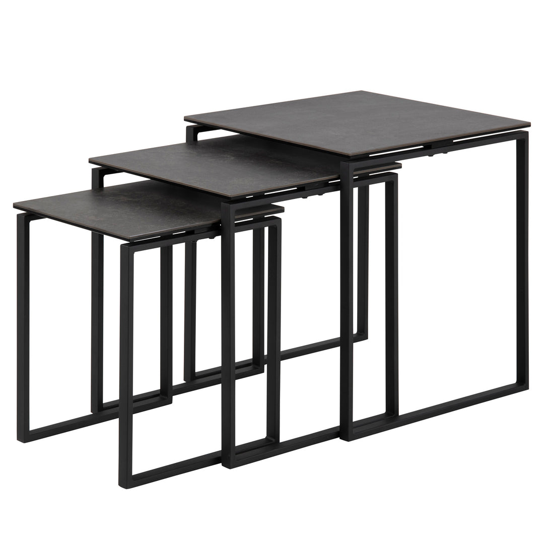 Produktbillede af ACT NORDIC Katrine indskudsborde sort glas/keramik og sort metal sæt af 3 i premium kvalitet