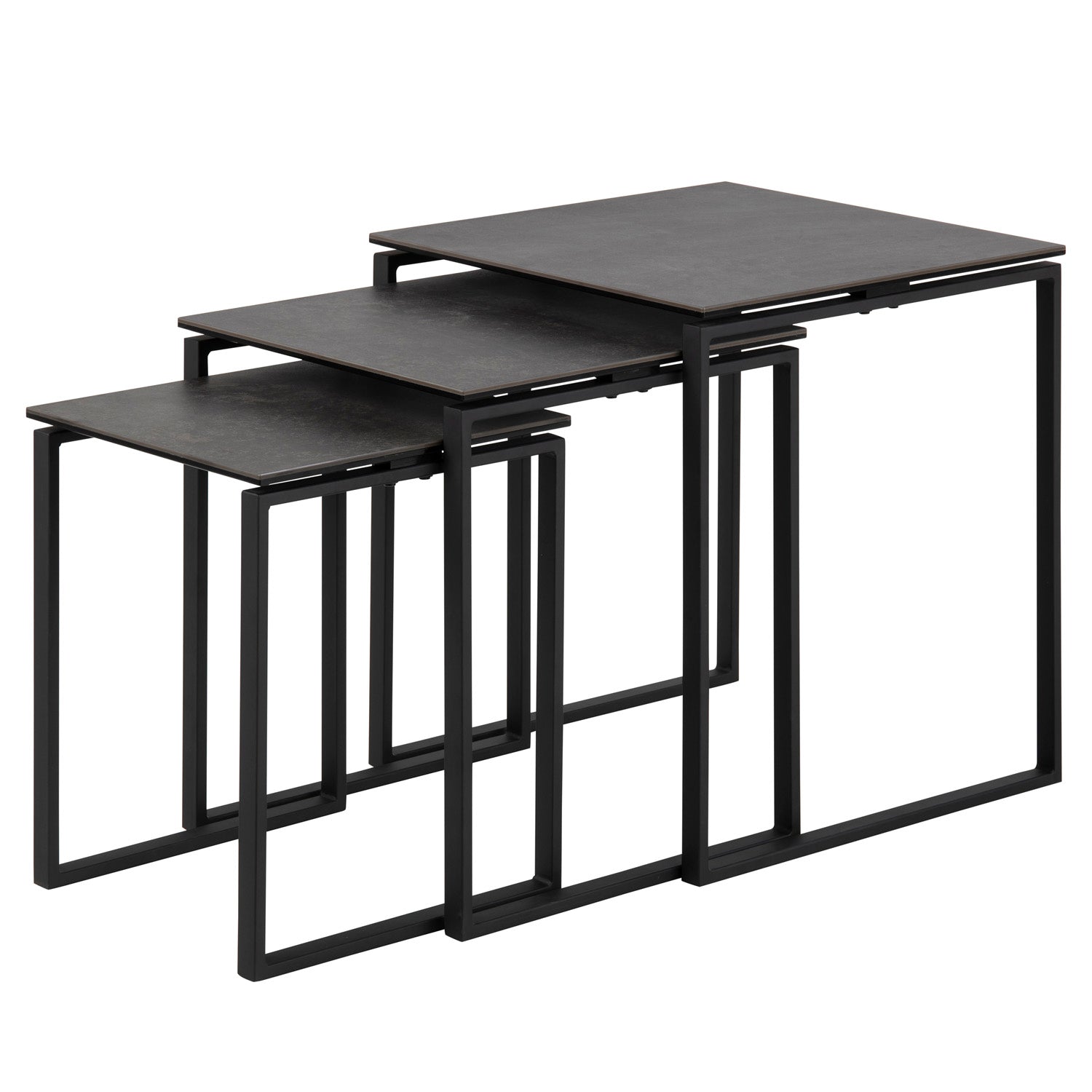 Produktbillede af ACT NORDIC Katrine indskudsborde sort glas/keramik og sort metal sæt af 3 i premium kvalitet