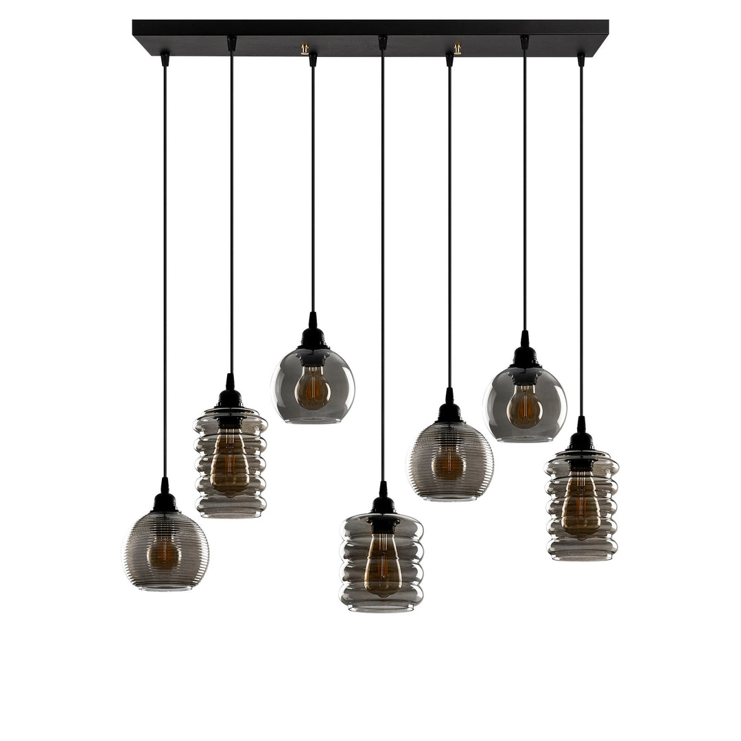 LUMI Kyklonix loftlampe røgfarvet glas og sort jern