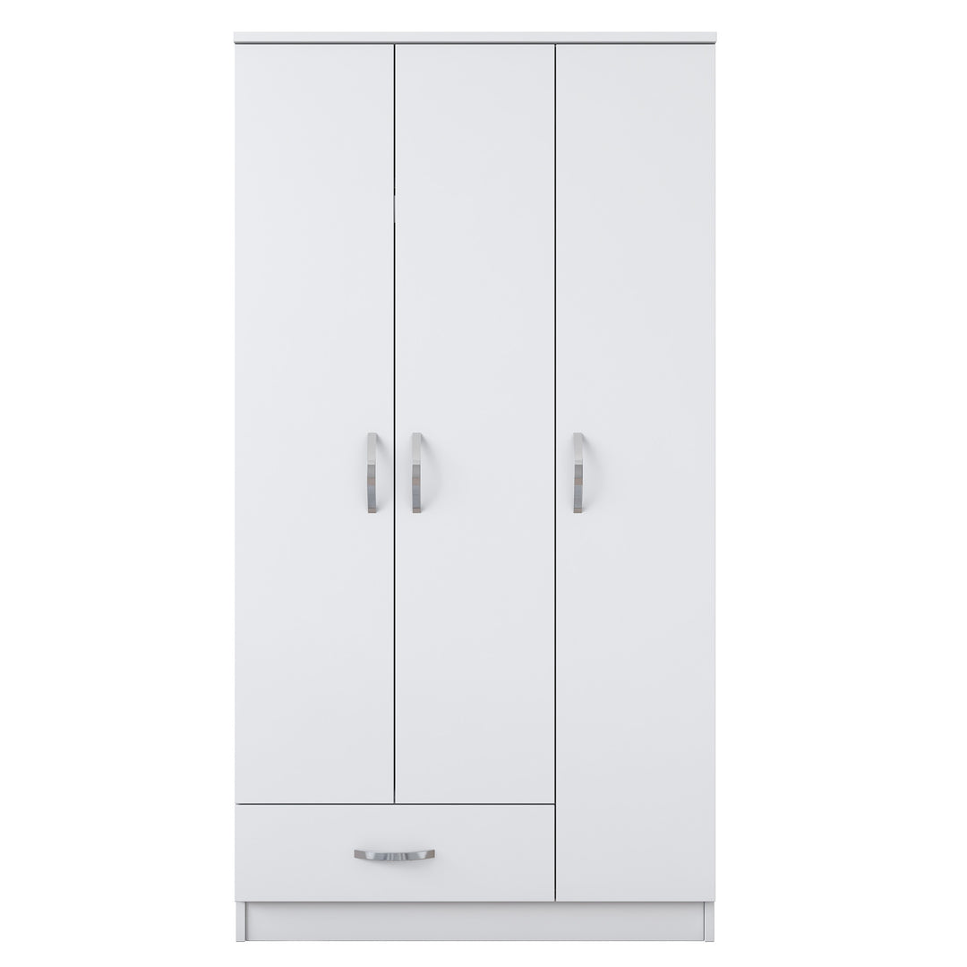 FUNZI LIVING BA102 garderobeskab m. 3 låger 1 bøjlestang 1 skuffe 5 hylder hvid melamin