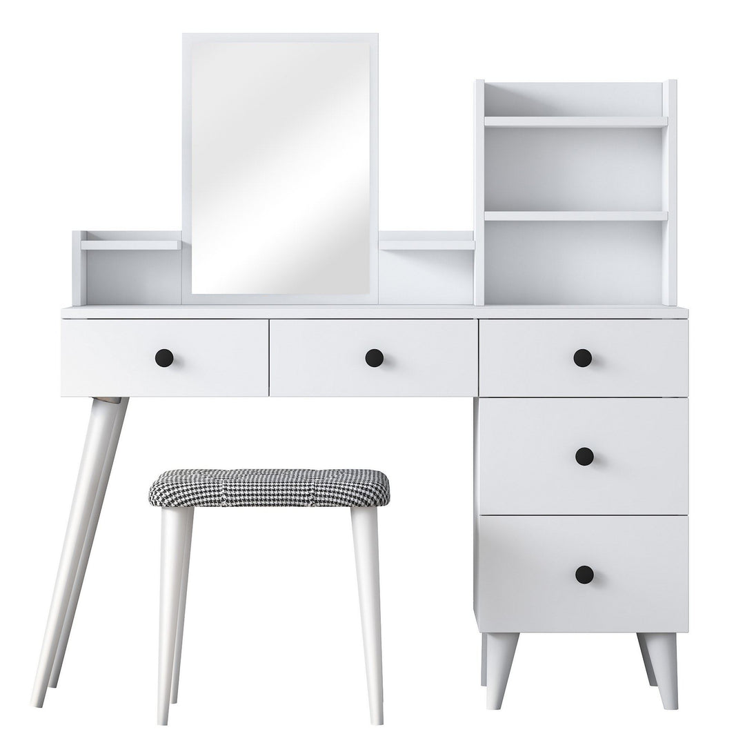 NORDVÄRK BJ101 2294 makeup bord m. spejl 4 hylder 5 skuffer og skammel hvid melamin 125x40