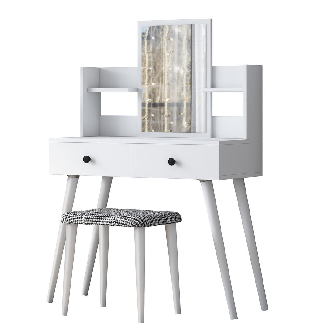 NORDVÄRK BJ102 2235 makeup bord m. spejl 2 hylder 2 skuffer og skammel hvid melamin 103x40