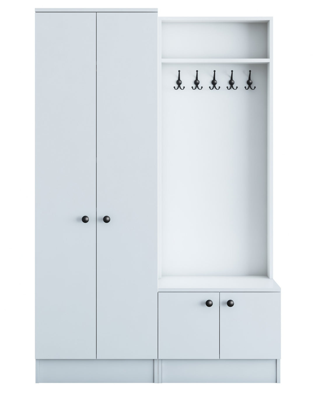 NORDVÄRK M11 entrésæt m. 5 knager 4 låger 8 hylder hvid melamin