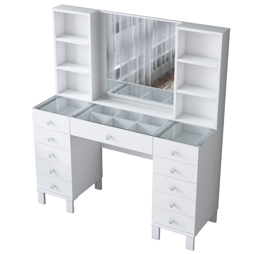 NORDVÄRK BJ136 3846 makeup bord m. spejl 4 hylder og 11 skuffer hvid melamin 120x40