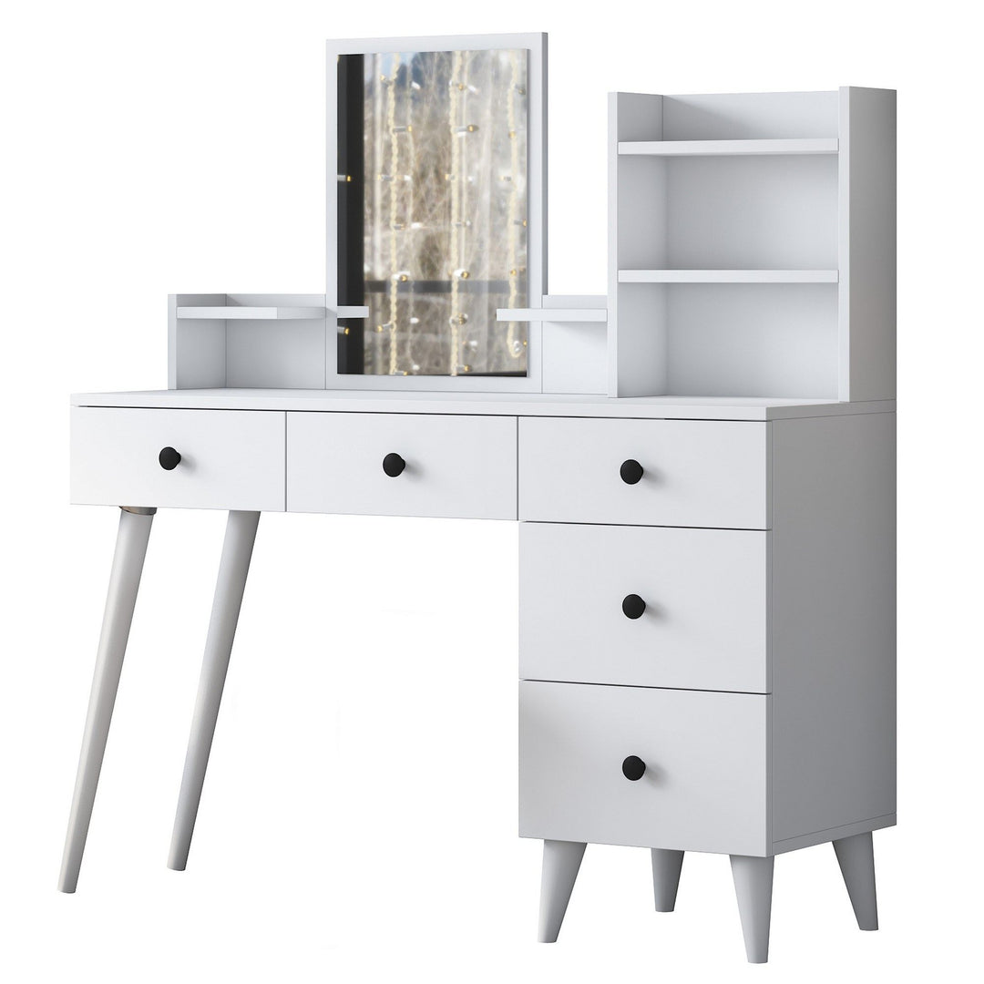 NORDVÄRK Bj101 2293 makeup bord m. spejl 4 hylder og 5 skuffer hvid melamin 125x40
