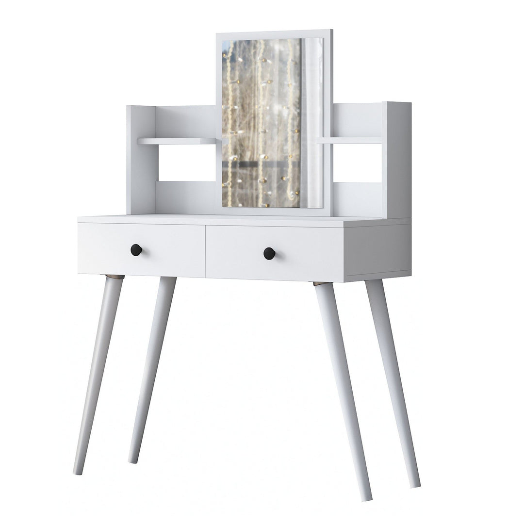 NORDVÄRK BJ102 2232 makeup bord m. spejl 2 hylder og 2 skuffer hvid melamin 103x40