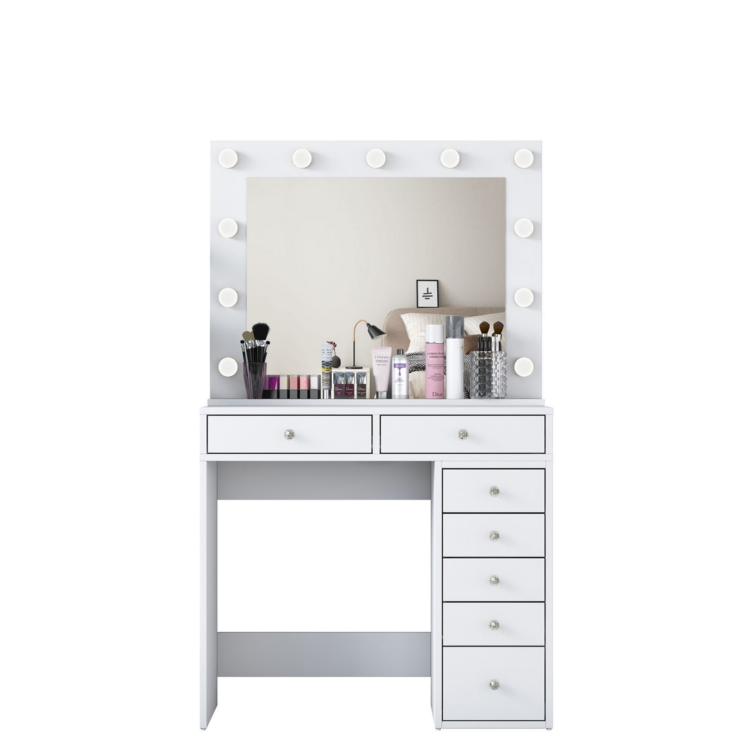 NORDVÄRK BJ115 2781 makeup bord m. spejl 11 lyspærer og 7 skuffer hvid melamin 90x44,5