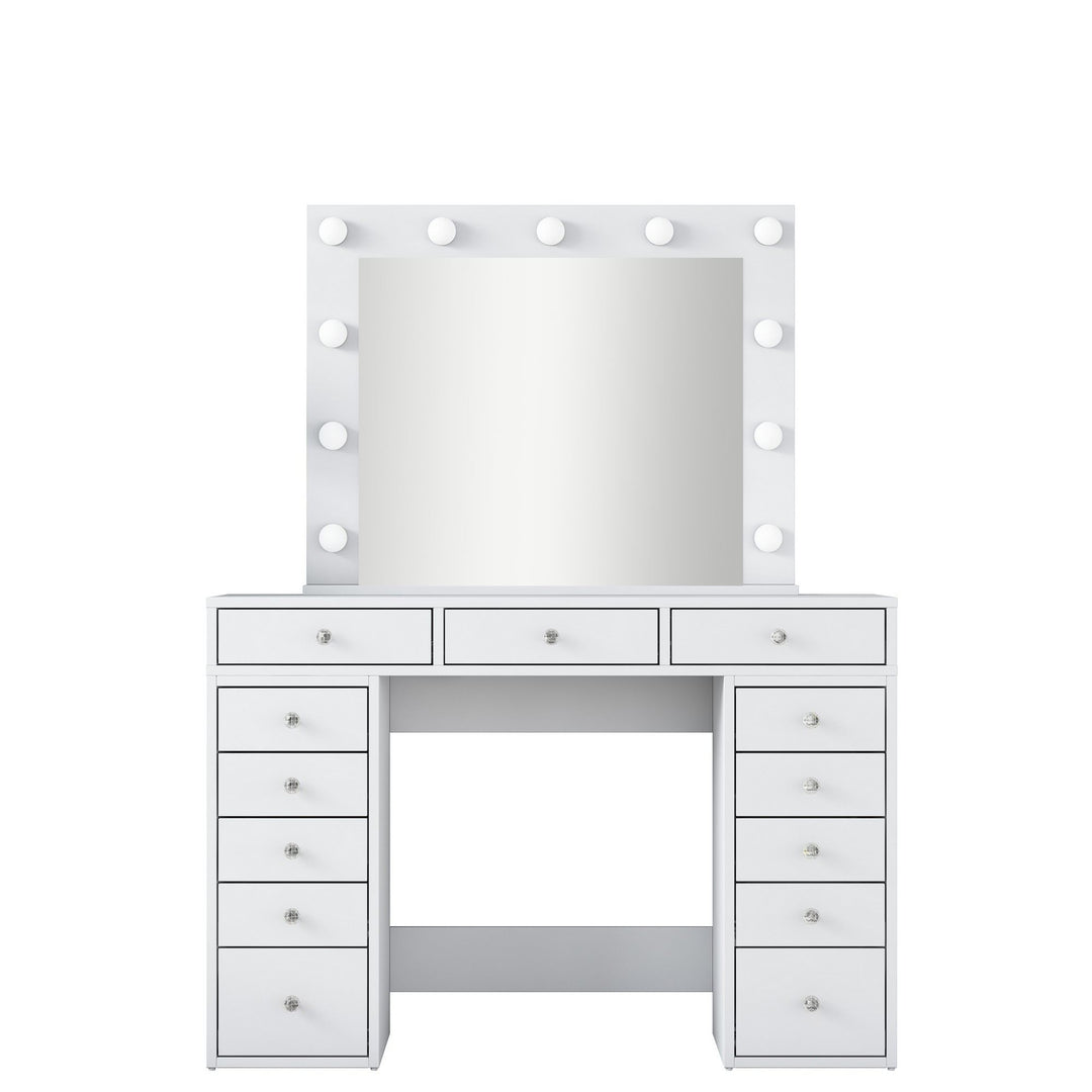 NORDVÄRK BJ119 makeup bord m. spejl lys 13 skuffer hvid melamin 120x44,5