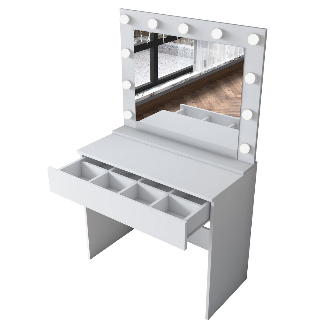 NORDVÄRK BJ120 2916 makeup bord m. spejl 11 lyspærer og 1 skuffe hvid melamin 90x45