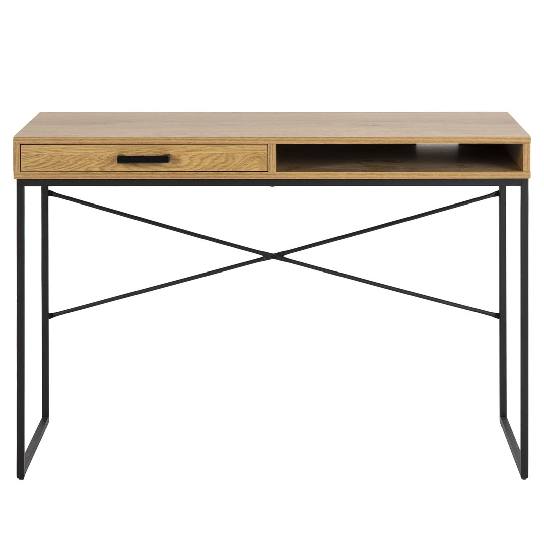 Produktbillede af ACT NORDIC Seaford skrivebord m. 1 hylde og 1 skuffe papir vild eg sort metal 110x45 i premium kvalitet