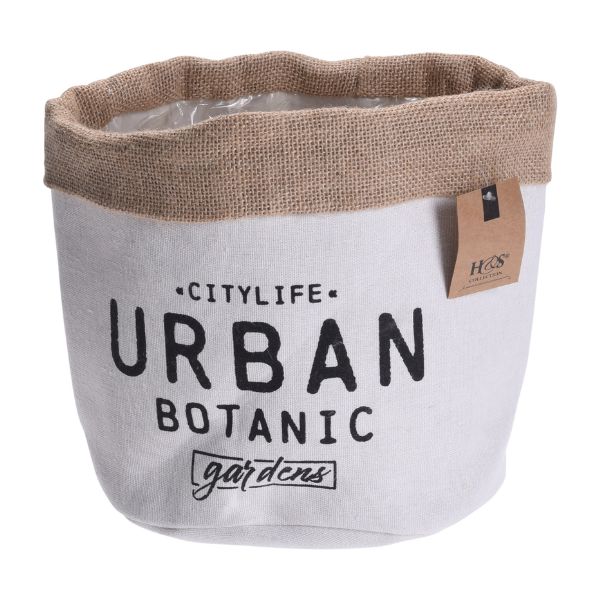 Produktbillede af Urtepotte Hvid/hør Med Tryk 21 Cm på tilbud – premium kvalitet og detaljer